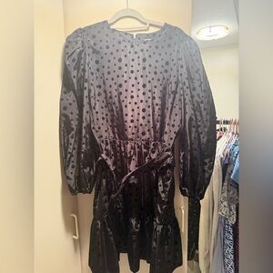 Express Black Satin Polka Dot Dress